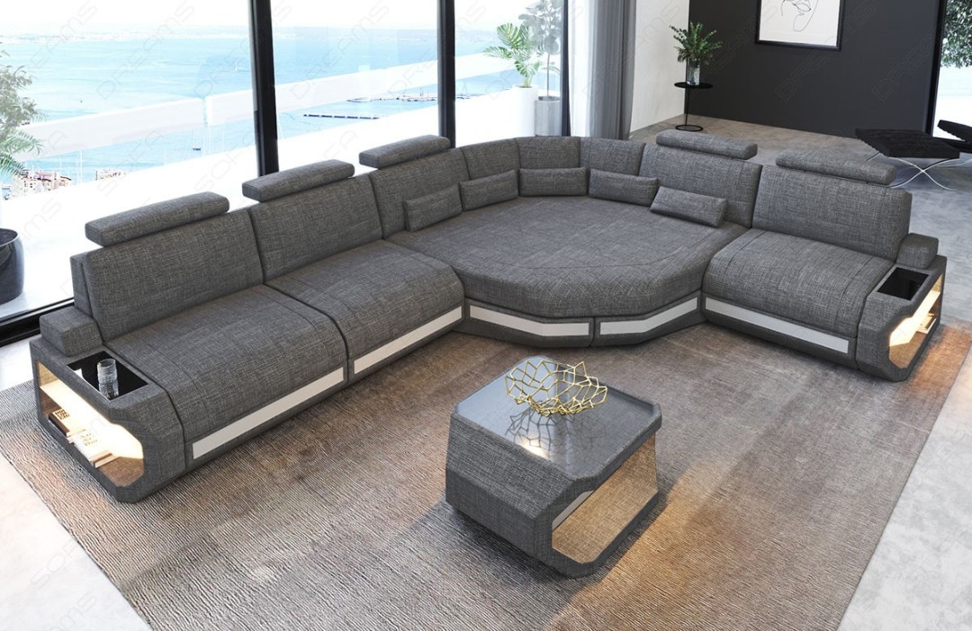 Bel Air L shape fabric sectional sofa with LED and large relax